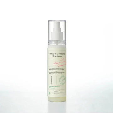 AXIS-Y Dark Spot Correcting Glow Toner in dual-layer mist bottle, designed to hydrate and brighten skin with Glutathione and Niacinamide.
