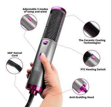 3 in 1 Hair Straightening Brush For Girls- Hot Air Straightener + Comb Brush For Girls