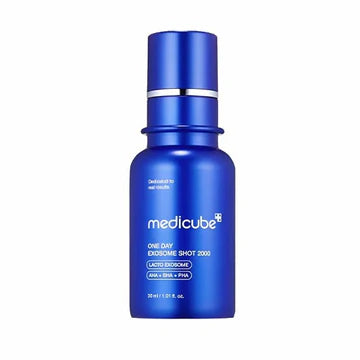 Blue Medicube skincare product bottle on a white background
