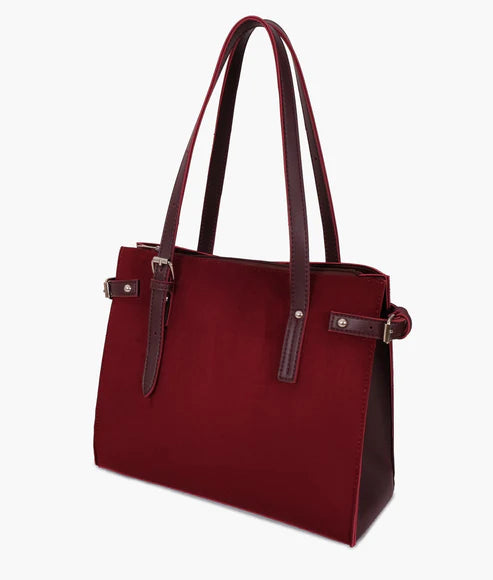 Burgundy Suede Satchel Tote Bag