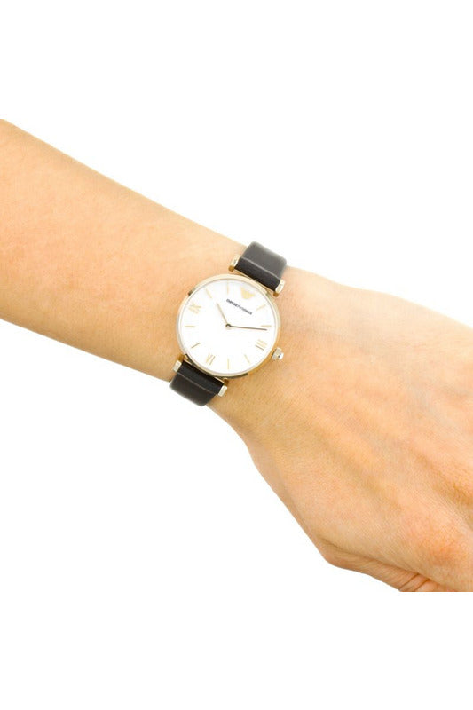 Buy Emporio Armani Women’s Quartz Black Leather Strap Mother of Pearl Dial 32mm Watch AR1910 in Pakistan