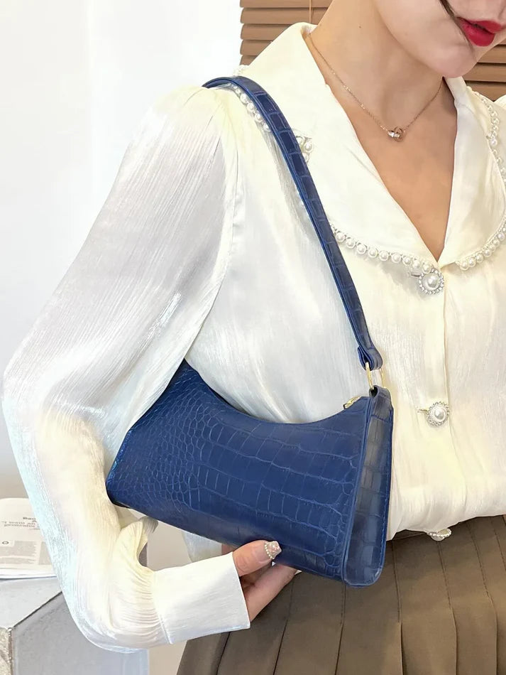 SHEIN Crocodile Embossed Baguette Bag