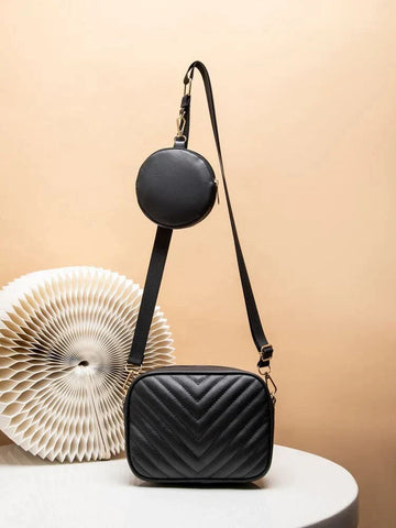Buy Chevron Quilted Square Bag With Coin Purse - Black in Pakistan