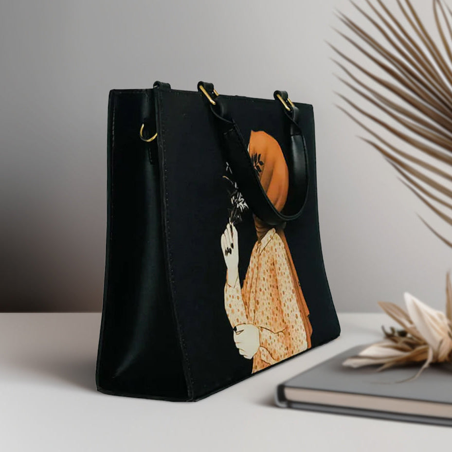 Stylish Canvas Shoulder Bag with Scarf Print for Ladies Everyday Use

