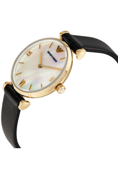 Buy Emporio Armani Women’s Quartz Black Leather Strap Mother of Pearl Dial 32mm Watch AR1910 in Pakistan
