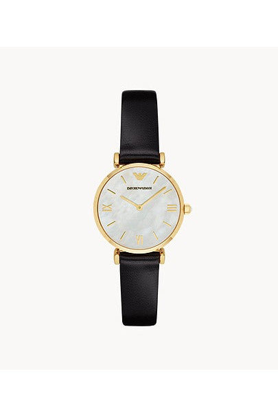 Buy Emporio Armani Women’s Quartz Black Leather Strap Mother of Pearl Dial 32mm Watch AR1910 in Pakistan