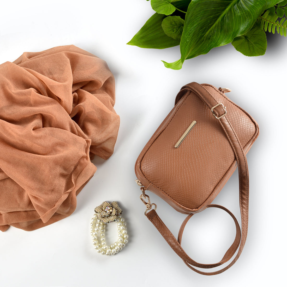 Buy Mini Snakeskin Square Bag - Brown in Pakistan