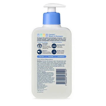 CeraVe Baby Wash & Shampoo bottle placed in a cozy nursery setting with soft baby towels and rubber duck

