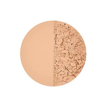 Refillable pressed powder compact opened to reveal ultra-fine product texture

