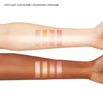 Highlighter swatch on skin showing radiant, dewy finish

