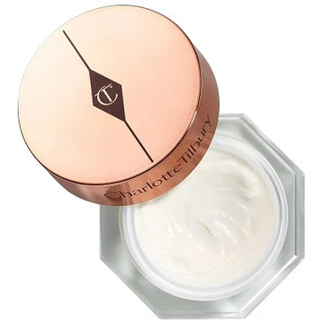 Charlotte Tilbury Magic Cream jar with rose gold lid on a white background

