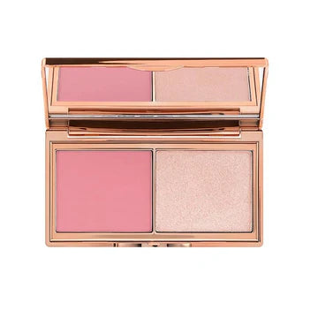 Swatches of blush and highlighter shades on fair to medium skin tones


