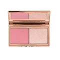 Swatches of blush and highlighter shades on fair to medium skin tones

