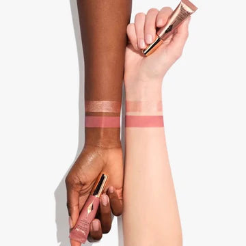 Swatches of blush and glow shades on multiple skin tones

