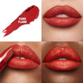 Close-up of matte lipstick with a square-angled tip in a rose-pink shade

