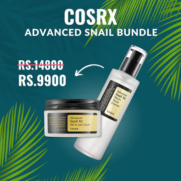 COSRX Advanced Snail Bundle featuring the Snail 96 Mucin Power Essence and Snail 92 All In One Cream - a Korean skincare duo with 96% and 92% snail mucin for deep hydration, acne scar repair, and anti-aging benefits