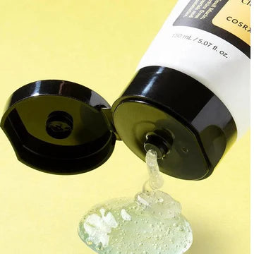COSRX Advanced Snail Mucin Gel Cleanser bottle showing 150ml/5.07 fl.oz product size with blue and white packaging design