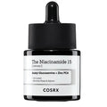 Close-up of COSRX Niacinamide 15 Serum highlighting active ingredients: 15% niacinamide, acetyl glucosamine, and zinc PCA