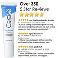 Close-up of CeraVe Eye Repair Cream being applied in small dots under the eye, showing its smooth texture and fast-absorbing formula.