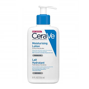 CeraVe Moisturising Lotion bottle on a clean white background with soft lighting for a fresh skincare feel.