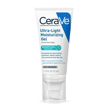CeraVe Ultra-Light Moisturizing Gel jar placed on a clean surface, showcasing its lightweight texture and skincare benefits for all skin types.