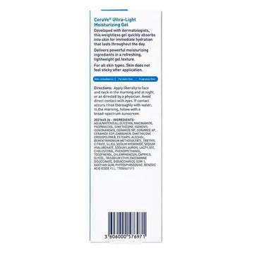CeraVe Ultra-Light Moisturizing Gel jar placed on a clean surface, showcasing its lightweight texture and skincare benefits for all skin types.