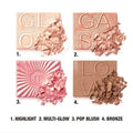 Model applying bronzer and blush from the palette for a sculpted look


