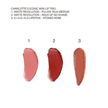 Swatches of the three lipstick shades on different skin tones

