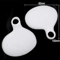 Two white漂浮物 with dimensions labeled on a black background