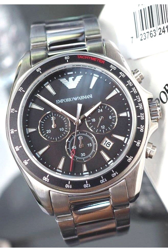 Buy Emporio Armani Men’s Chronograph Quartz Stainless Steel Black Dial 44mm Watch 6098 in Pakistan