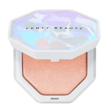 Close-up of the lightweight highlighter applied on cheekbones for a dewy look.
