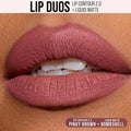 HUDA BEAUTY Bombshell Lip Duo set containing Lip Contour 2.0 in Pinky Brown paired with Liquid Matte Lipstick in Bombshell