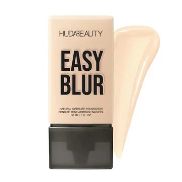 Huda Beauty Easy Blur Foundation in shade Angel Food, a lightweight airbrush foundation for fair-light skin tones with a natural matte finish