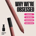 HUDA BEAUTY Juicy Coco Lip Gloss and Liner Set packaging highlighting transfer-proof, long-wear formula with included sharpener for precise application