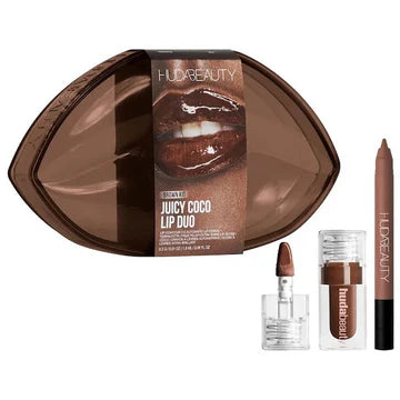 HUDA BEAUTY Juicy Coco Lip Duo set with glossy finish and coordinating liner for a plumped lip effec