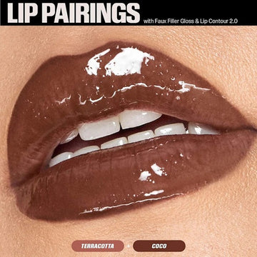 HUDA BEAUTY Juicy Coco Lip Duo set with glossy finish and coordinating liner for a plumped lip effec