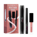 Close-up of Huda Beauty Must-Have Minis Lip & Eye Set showing the collection's logo and gold-accented packaging