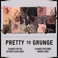 Huda Beauty Pretty Grunge Eyeshadow Palette featuring 9 versatile shades for both glam and edgy grunge makeup looks