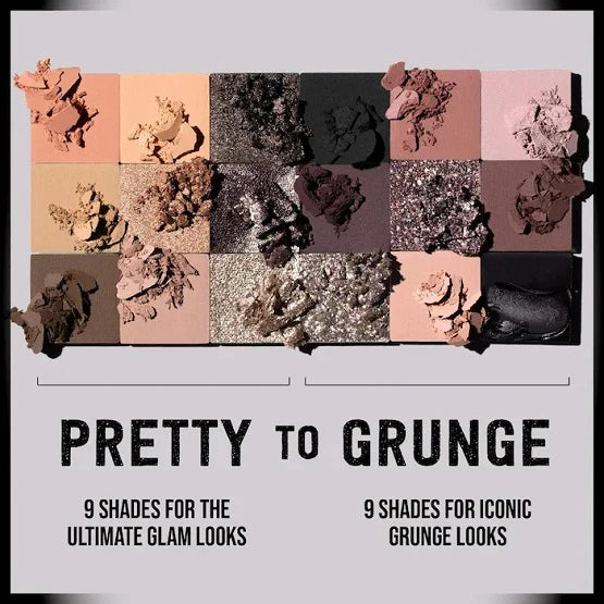 Huda Beauty Pretty Grunge Eyeshadow Palette featuring 9 versatile shades for both glam and edgy grunge makeup looks