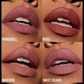HUDA BEAUTY Pretty Grunge Liquid Matte Lipstick mini set showing full-coverage matte lip colors Bombshell, Rebel, Maverick, and Sweet Talker