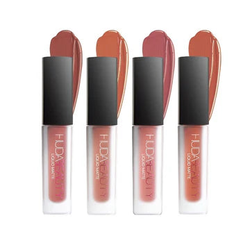 HUDA BEAUTY Pretty Grunge Liquid Matte Lipstick packaging with luxe design for the mini lipstick quad set