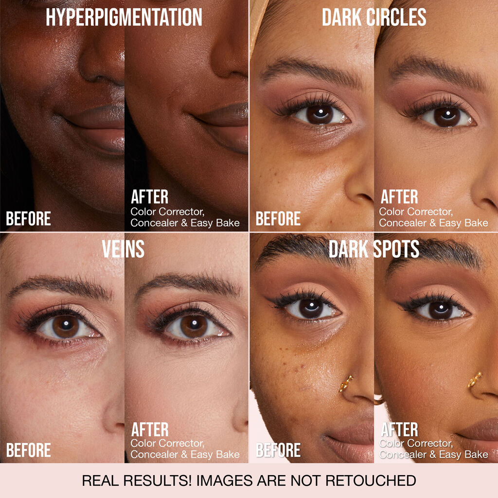 A close-up image of a Huda Beauty #FauxFilter Color Corrector in the shade Mango. The sleek packaging features a frosted tube with a bright orange cap, and the product is shown with its doe-foot applicator and a smooth swatch of the warm orange-toned corrector.