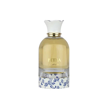 Perfume bottle labeled 'Petra' on a white background