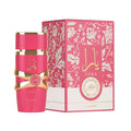 Pink perfume bottle and packaging with 'Yara' branding on a white background