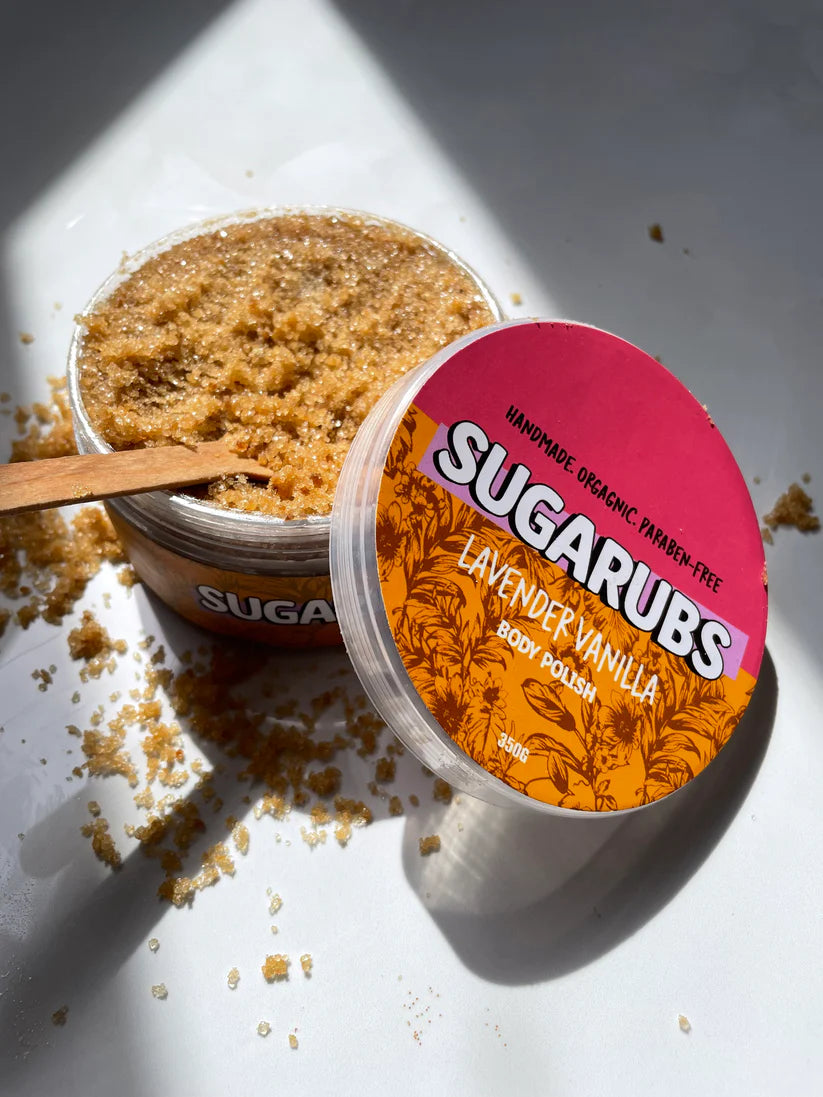 Close-up of the scrub’s texture on a wooden spoon, showcasing its rich, creamy consistency.