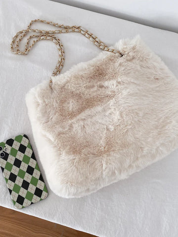 SHEIN Lightweight,Business Casual Fuzzy Shoulder Tote Bag
