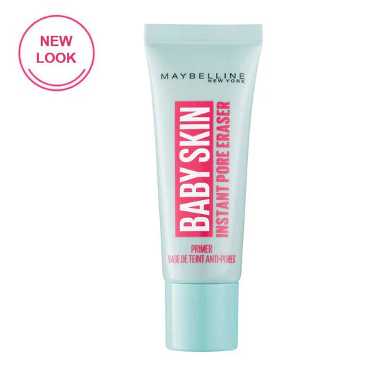 "Close-up of Maybelline pore-blurring primer tube with smooth matte finish effect"
