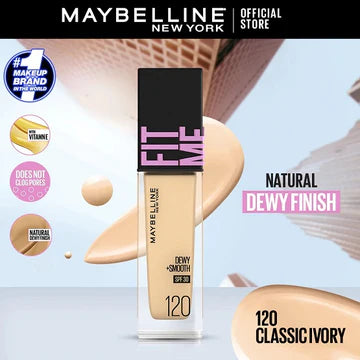 Maybelline Fit Me Dewy + Smooth Foundation bottle standing upright with cap off

