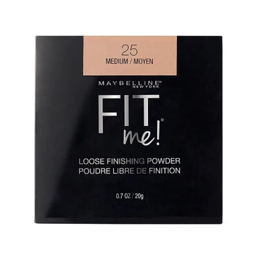 “Maybelline Fit Me Loose Finishing Powder jar with lid off showing smooth powder texture”

