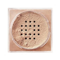 “Close-up of powder application using a fluffy makeup brush on cheek area”

